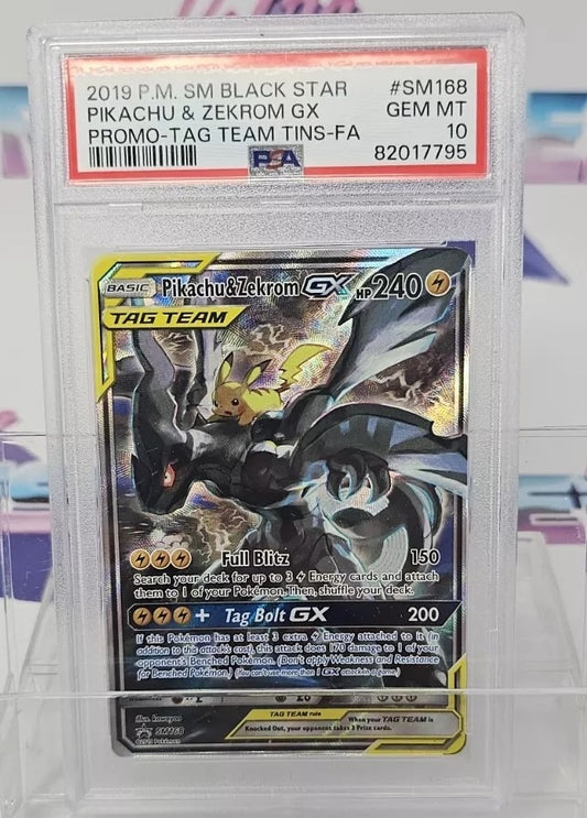 PSA 10 Pikachu & Zekrom GX SM168 Tag Team Black Star Promo Alt Art 2019