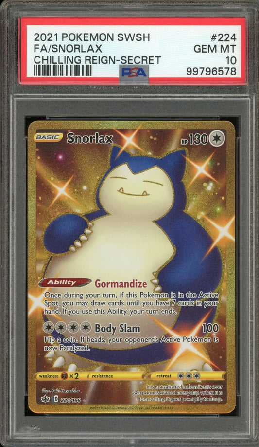 PSA 10 Snorlax #224 Chilling Reign Secret Rare Full Art