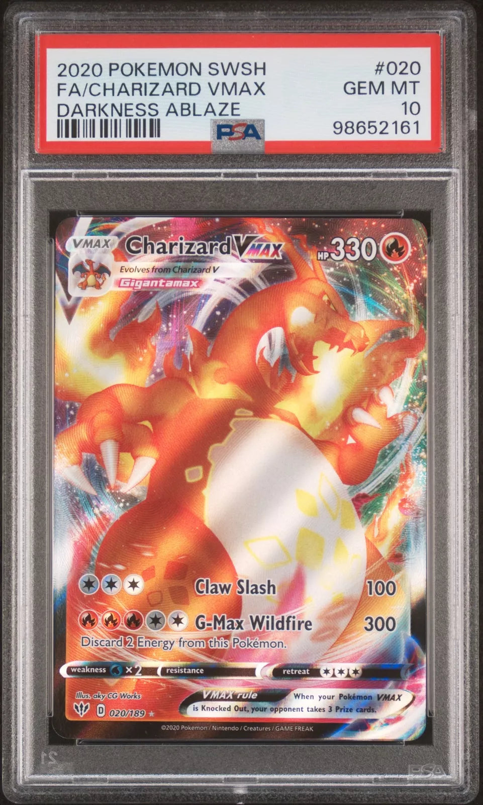 PSA 10 Charizard VMAX #020 Sword and Shield: Darkness Ablaze Full Art