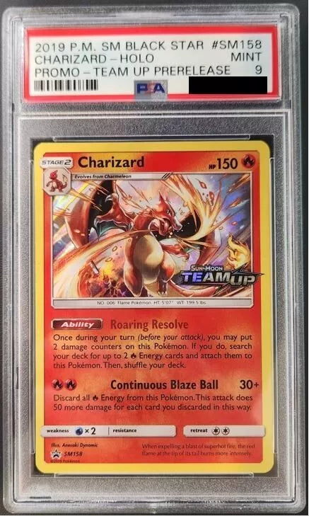 PSA 9 Prerelease Charizard Holo 2019 Pokemon Sun & Moon Team Up Promo SM158