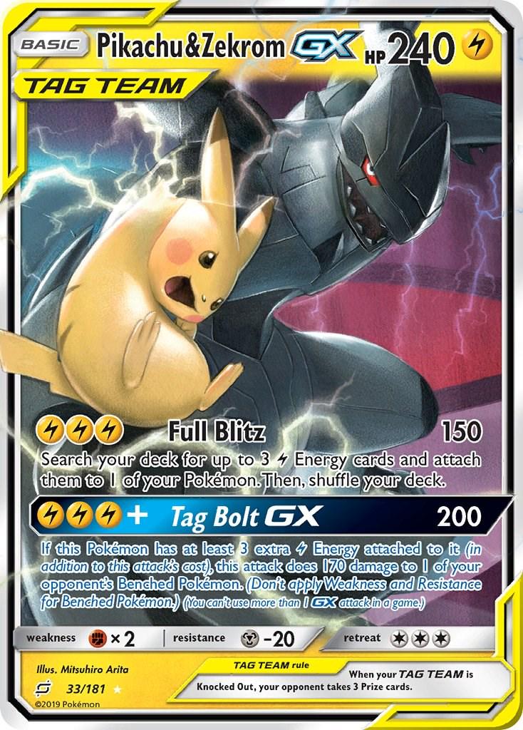 PSA 10 Pikachu and Zekrom GX – 2019 Pokémon Team Up and Tag Team All Stars