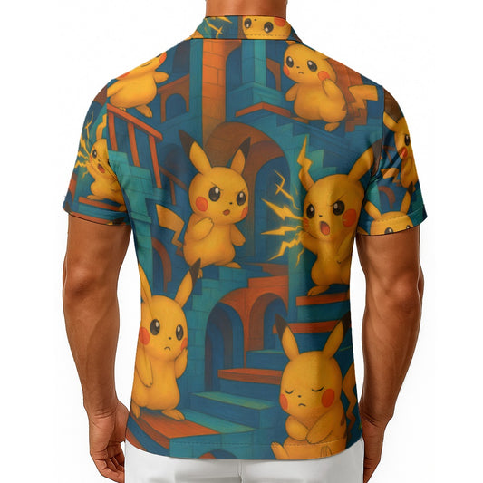 All-Over Pikachu Print Men's Hawaiian Shirt With Button Closure