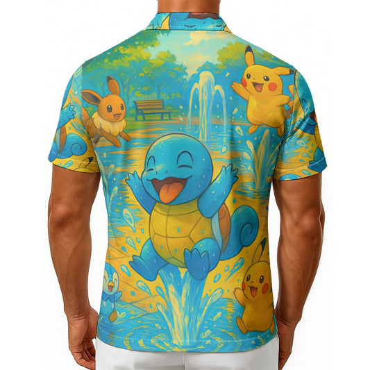 All-Over Squirtle Print Men's Hawaiian Shirt With Button Closure