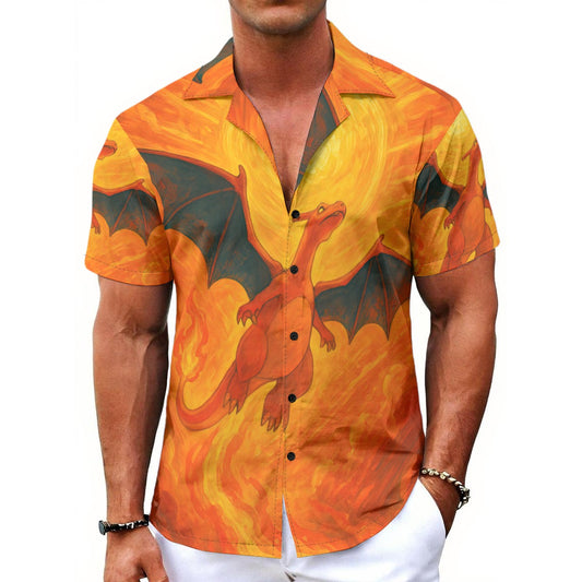 All-Over Charizard Print Men's Hawaiian Shirt With Button Closure