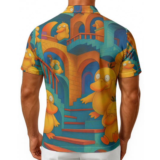 All-Over Psyduck Print Men's Hawaiian Shirt With Button Closure