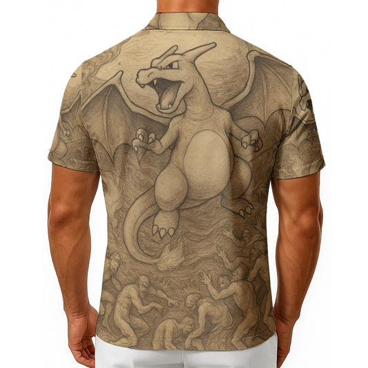 All-Over Dante's Charizard  Print Men's Hawaiian Shirt With Button Closure