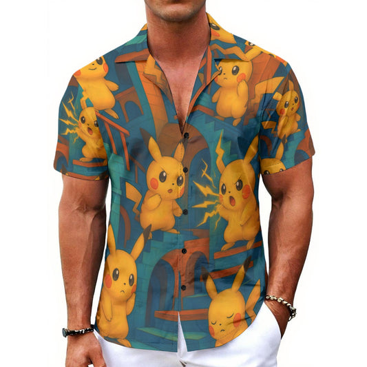 All-Over Pikachu Print Men's Hawaiian Shirt With Button Closure