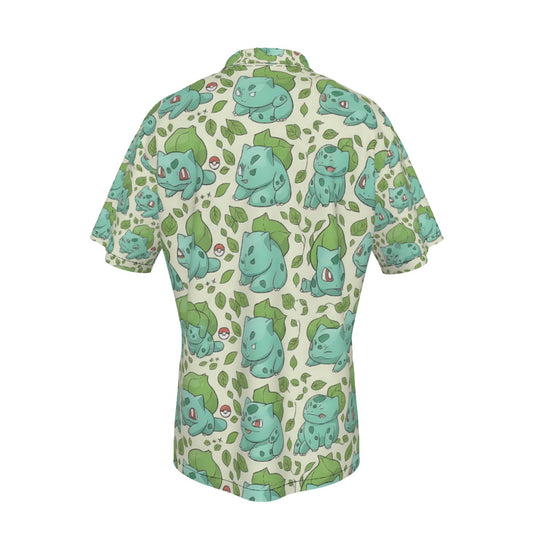Cute Bulbasaur Bloom – All-Over Print Men’s Hawaiian Shirt 🌱💚
