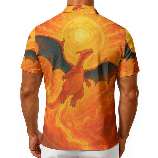 All-Over Charizard Print Men's Hawaiian Shirt With Button Closure