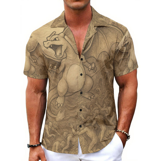 All-Over Dante's Charizard  Print Men's Hawaiian Shirt With Button Closure