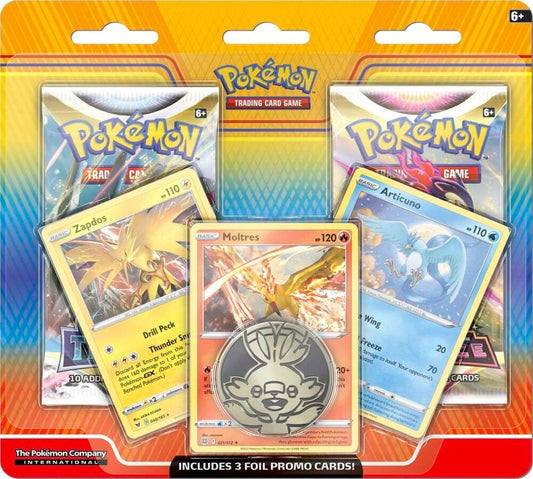 Pokemon TCG 2 Pack Blister Zapdos, Molres, Articuno + Coin Sealed