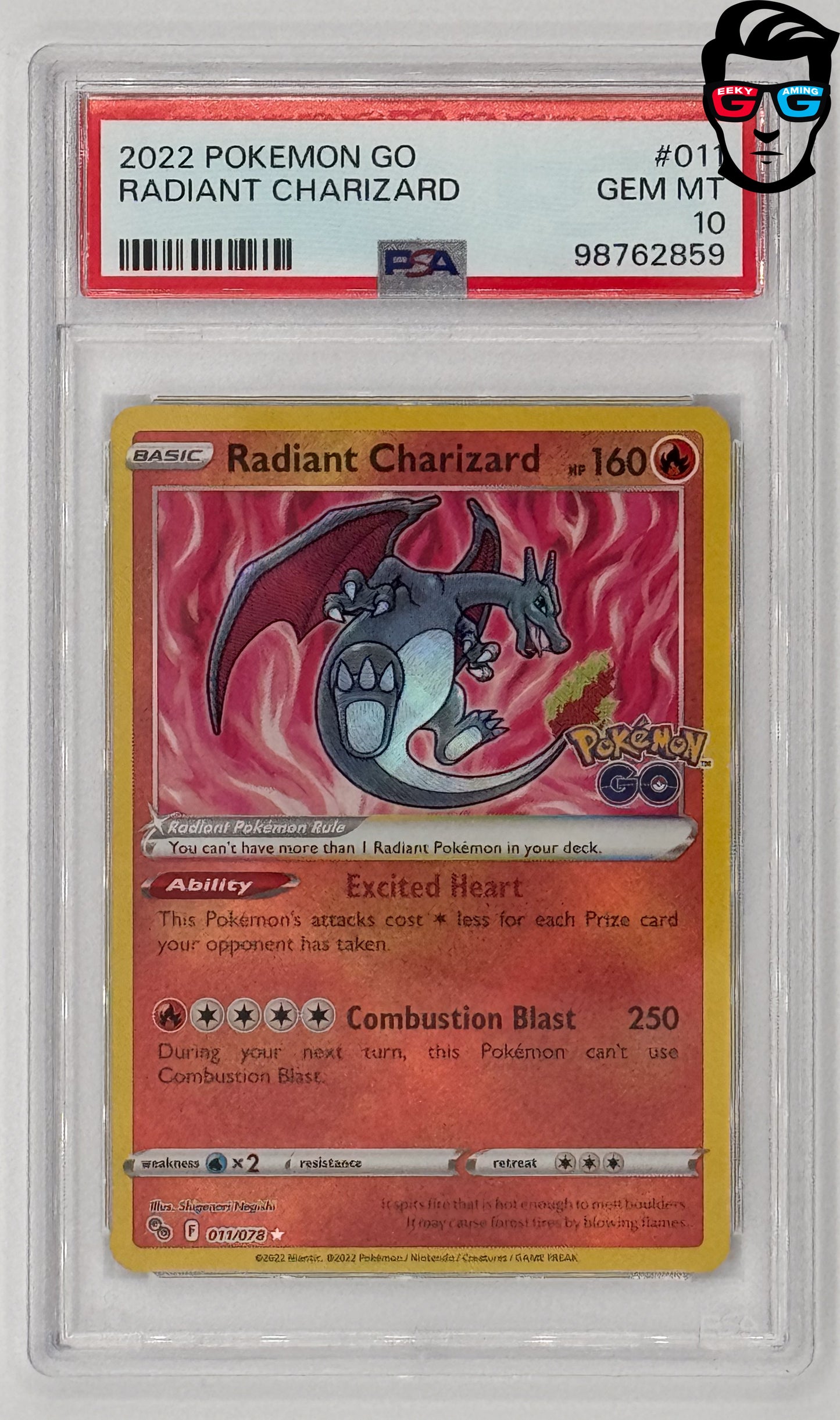PSA 10 Radiant Charizard #011 Pokémon GO Stamp Promo