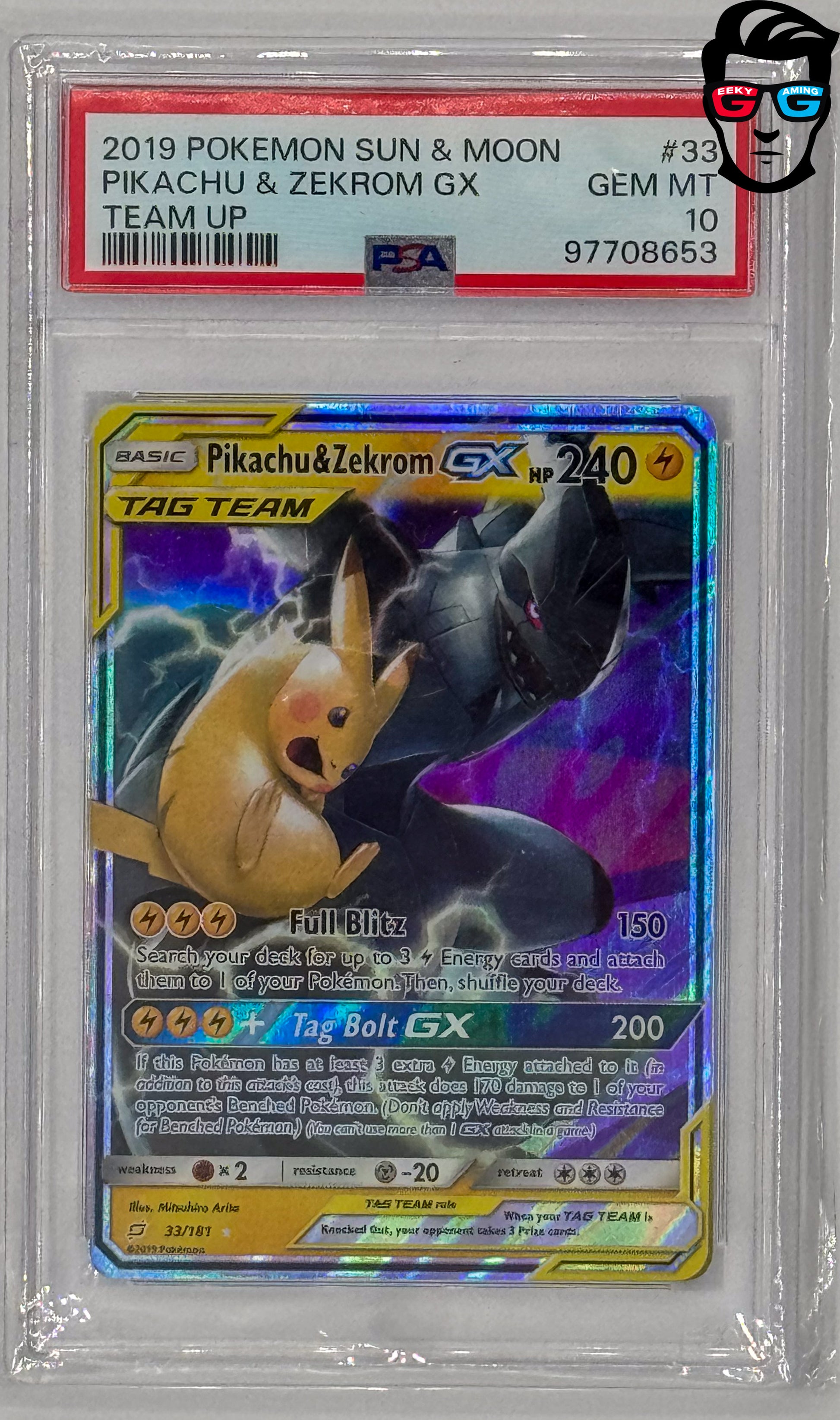 PSA 10 Pikachu and Zekrom GX – 2019 Pokémon Team Up and Tag Team All Stars