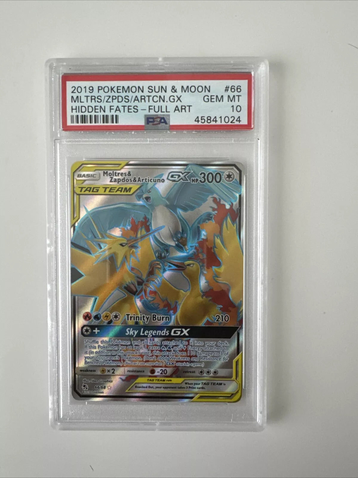 PSA 10 Moltres & Zapdos & Articuno GX #66/68 Hidden Fates Holo (Full Art)