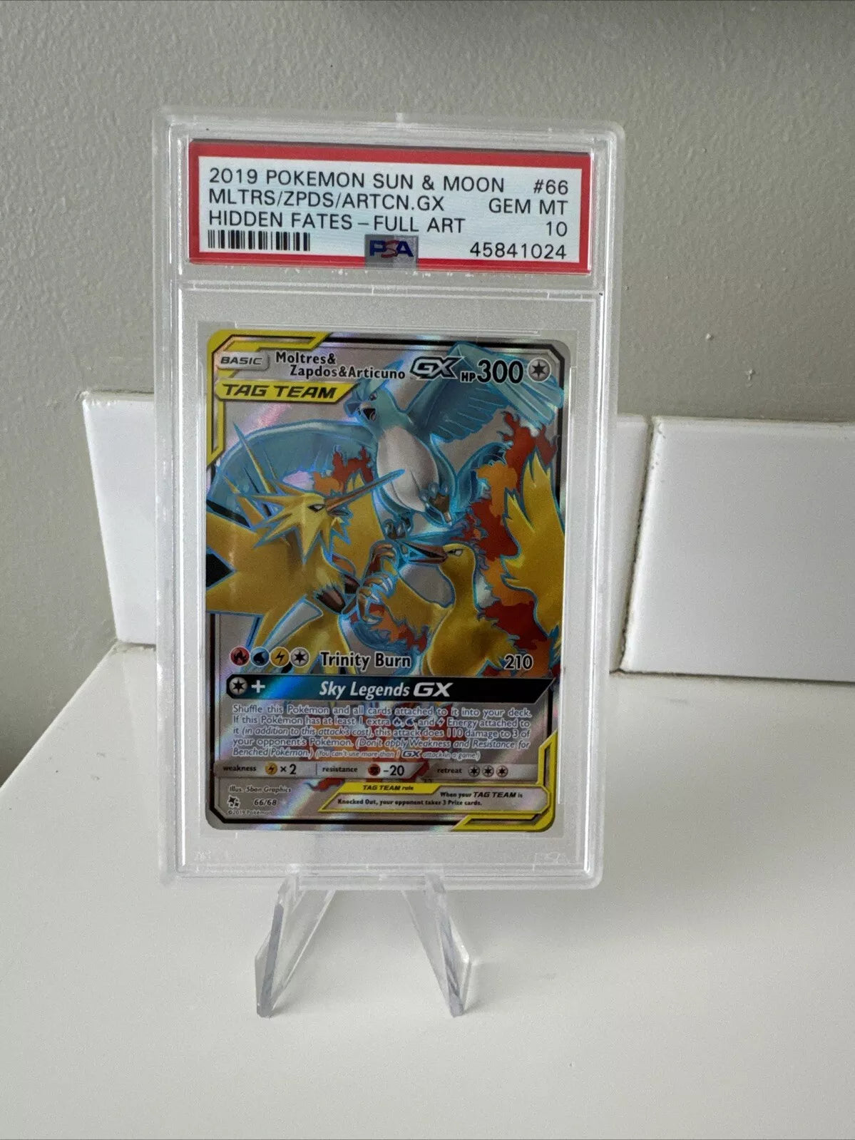 PSA 10 Moltres & Zapdos & Articuno GX #66/68 Hidden Fates Holo (Full Art)