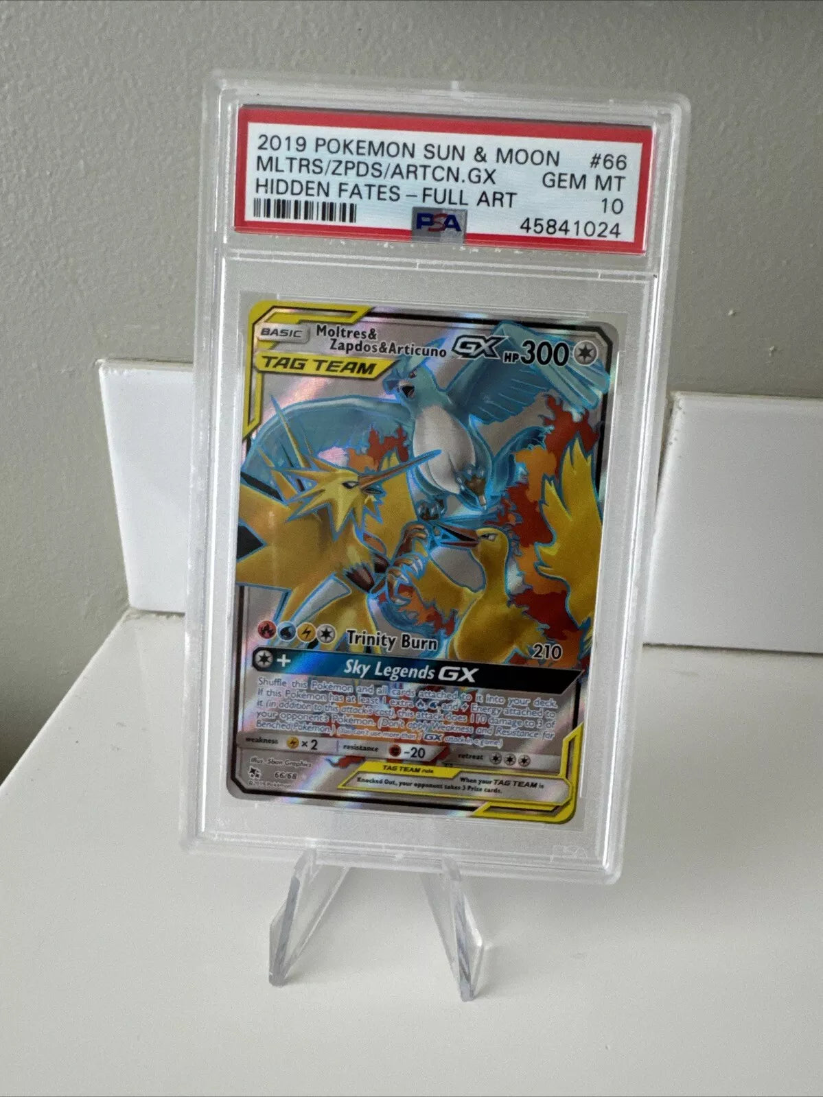 PSA 10 Moltres & Zapdos & Articuno GX #66/68 Hidden Fates Holo (Full Art)